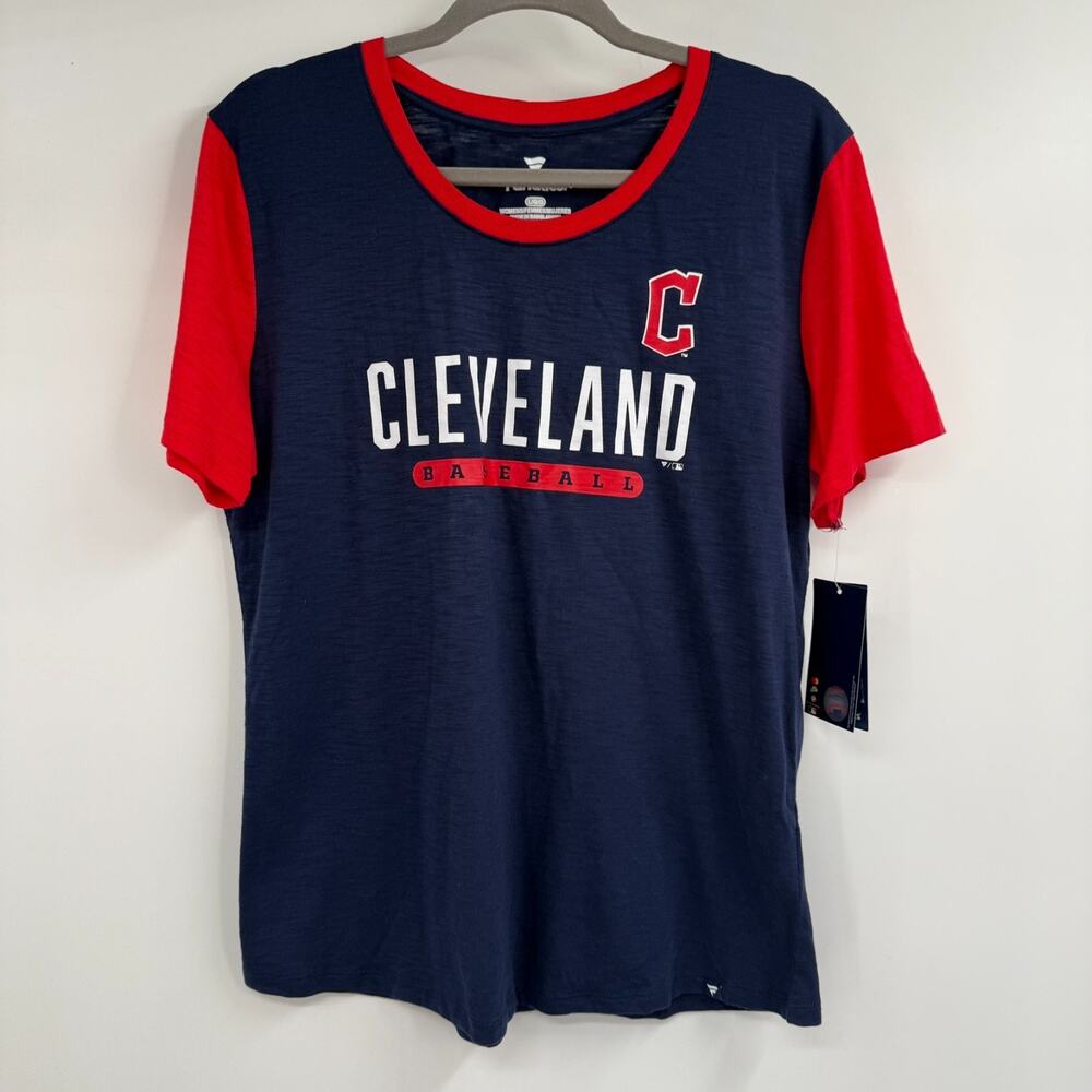 NWT Fanatics Cleveland Guardians Baseball T Shirt Womens L Navy Red Slub Graphic
